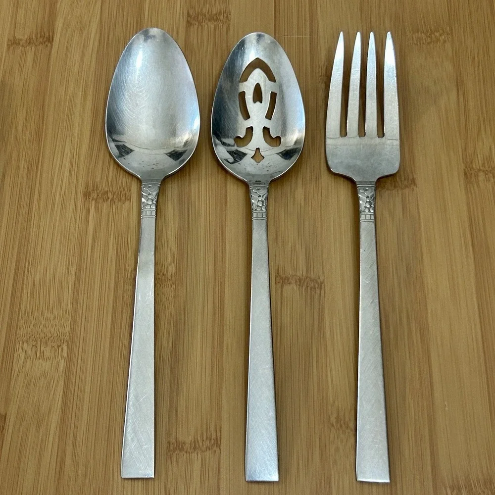 Oneida WM A Rogers Northland Serving Spoon Fork Stainless Steel Vintage 3 pc Set